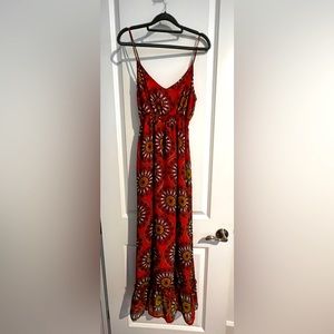 New Brown Sunflower Print on Dark Orange Banana Republic Dress